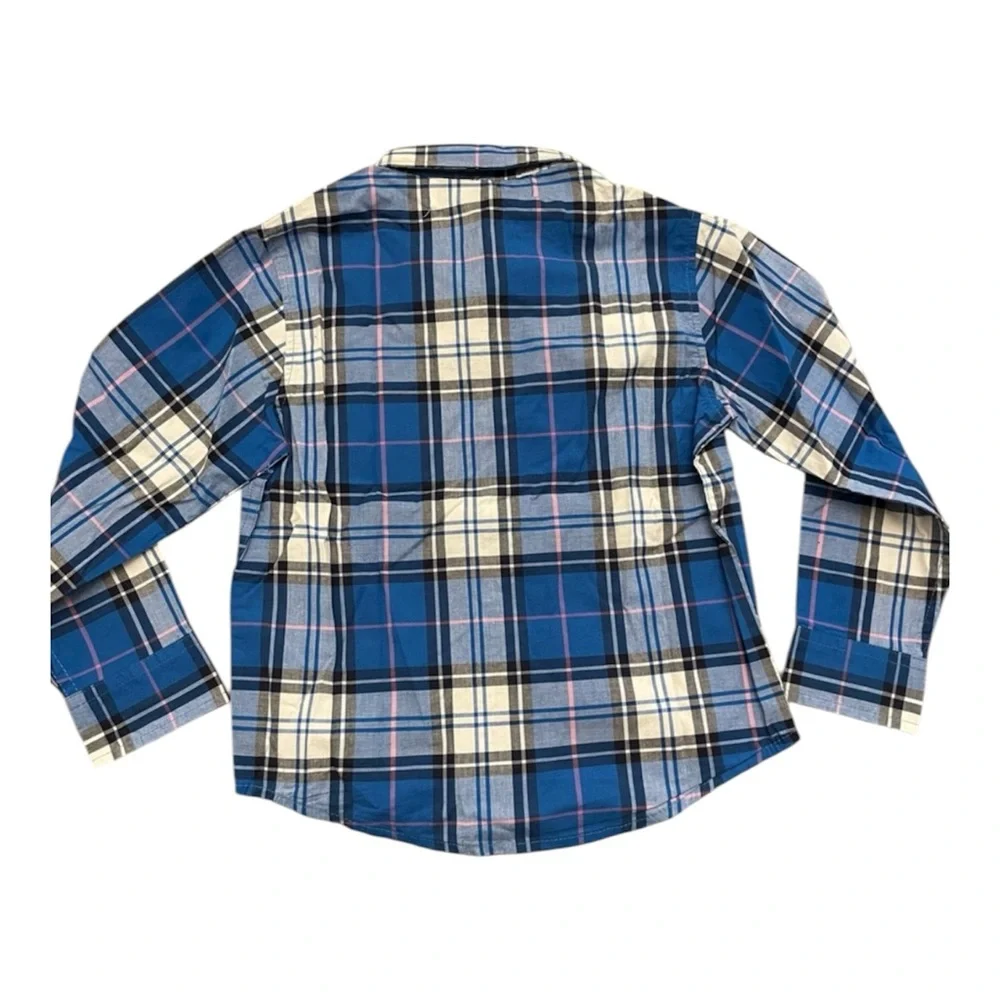 Old Navy Boys Long Sleeve Button Down Blue Plaid Shirt